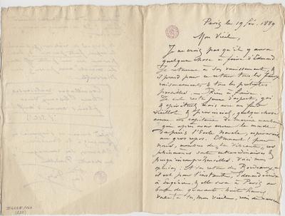 Lettre de Félicien Rops à [Léon] [Dommartin]. Paris, 1889/02/19. Bruxelles, Bibliothèque royale de Belgique, II/6655/468/220