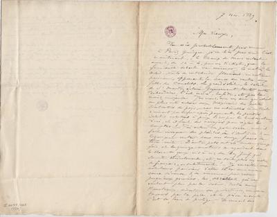 Lettre de Félicien Rops à [Léon] [Dommartin]. s.l., 1889/11/07. Bruxelles, Bibliothèque royale de Belgique, II/6655/468/226