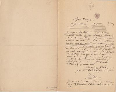 Lettre de Félicien Rops à [Léon] [Dommartin]. s.l., 1890/06/10. Bruxelles, Bibliothèque royale de Belgique, II/6655/468/228