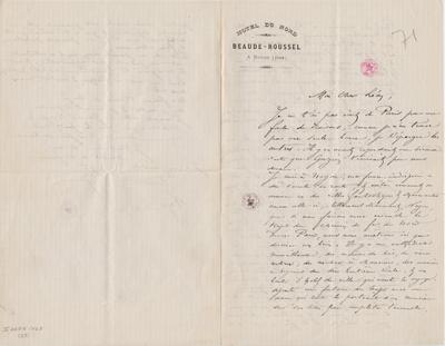 Lettre de Félicien Rops à Léon [Dommartin]. Oise, 1871/00/00. Bruxelles, Bibliothèque royale de Belgique, II/6655/468/23