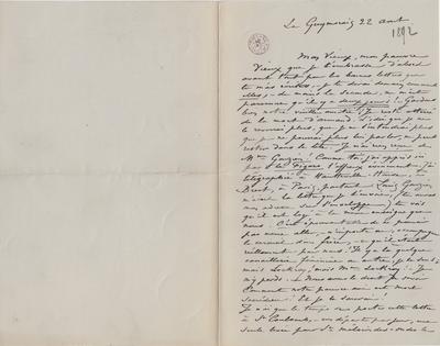 Lettre de Félicien Rops à [Léon] [Dommartin]. Saint-Méloir-des-Ondes, 1892/08/22. Bruxelles, Bibliothèque royale de Belgique, II/6655/468/231