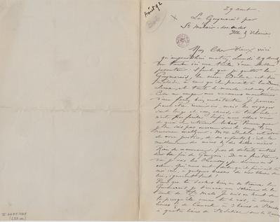Lettre de Félicien Rops à [Léon] [Dommartin]. Saint-Méloir-des-Ondes, 1892/08/29. Bruxelles, Bibliothèque royale de Belgique, II/6655/468/233
