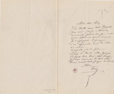 Lettre de Félicien Rops à Léon [Dommartin]. s.l., 1872/00/00. Bruxelles, Bibliothèque royale de Belgique, II/6655/468/30