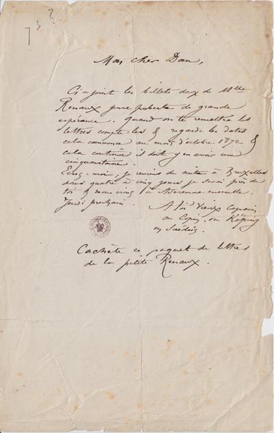 Lettre de Félicien Rops à [Léon] Dommartin. s.l., 1873/10/00. Bruxelles, Bibliothèque royale de Belgique, II/6655/468/35