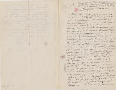 Lettre de Félicien Rops à Léon Dommartin. Bruxelles, 1874/01/19. Bruxelles, Bibliothèque royale de Belgique, II/6655/468/36