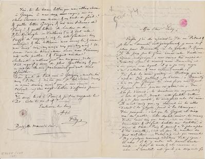 Lettre de Félicien Rops à Léon [Dommartin]. Bruxelles, 1874/02/05. Bruxelles, Bibliothèque royale de Belgique, II/6655/468/38