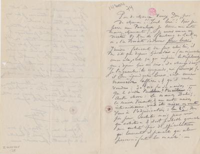 Lettre de Félicien Rops à [Léon] Dommartin. s.l., 1874/03/14. Bruxelles, Bibliothèque royale de Belgique, II/6655/468/39