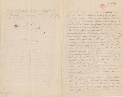 Lettre de Félicien Rops à Marie Inconnue. s.l., 1874/07/00. Bruxelles, Bibliothèque royale de Belgique, II/6655/468/41