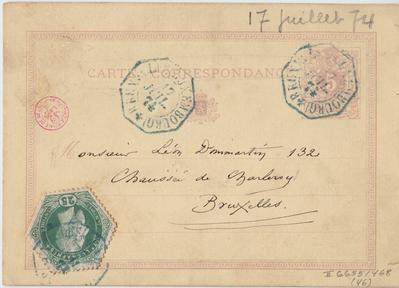 Carte postale de Félicien Rops à Léon Dommartin. [Bruxelles], 1874/07/17. Bruxelles, Bibliothèque royale de Belgique, II/6655/468/46