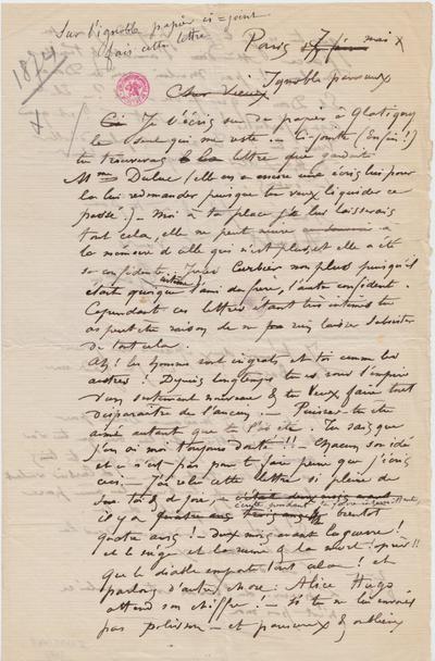 Lettre de Félicien Rops à Inconnu. s.l., 1874/00/00. Bruxelles, Bibliothèque royale de Belgique, II/6655/468/47