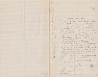 Lettre de Félicien Rops à Léon [Dommartin]. s.l., 1874/00/00. Bruxelles, Bibliothèque royale de Belgique, II/6655/468/54