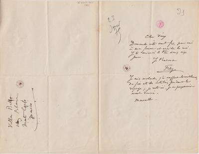 Lettre de Félicien Rops à [Léon?] [Dommartin?]. Monaco, 1875/01/23. Bruxelles, Bibliothèque royale de Belgique, II/6655/468/58