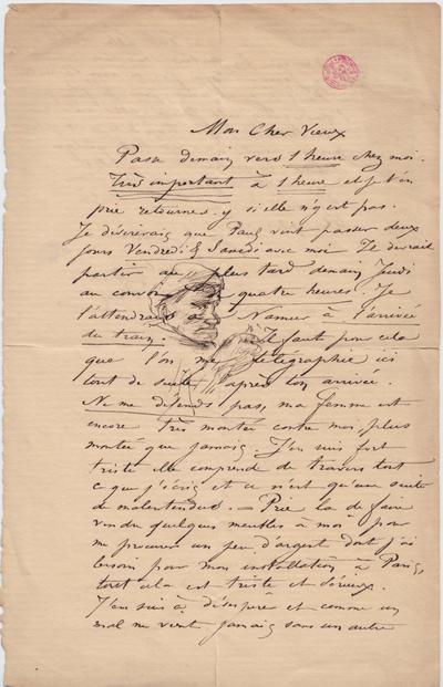 Lettre de Félicien Rops à [Léon] [Dommartin]. s.l., 0000/00/00. Bruxelles, Bibliothèque royale de Belgique, II/6655/468/61