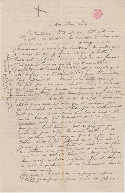 Lettre de Félicien Rops à Léon [Dommartin]. s.l., 0000/00/00. Bruxelles, Bibliothèque royale de Belgique, II/6655/468/69