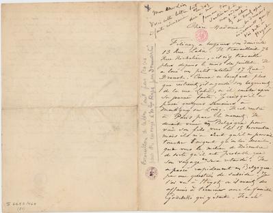 Lettre de Félicien Rops à Léon [Dommartin]. s.l., 0000/00/00. Bruxelles, Bibliothèque royale de Belgique, II/6655/468/74