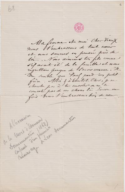 Lettre de Félicien Rops à [Léon] [Dommartin]. s.l., 1868/00/00. Bruxelles, Bibliothèque royale de Belgique, II/6655/468/8