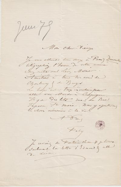 Lettre de Félicien Rops à [Léon?] [Dommartin?]. s.l., 1875/06/00. Bruxelles, Bibliothèque royale de Belgique, II/6655/468/81