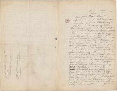 Lettre de Félicien Rops à [Léon?] [Dommartin?]. Paris, [1876]/03/31. Bruxelles, Bibliothèque royale de Belgique, II/6655/468/85