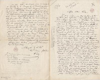 Lettre de Félicien Rops à Léon [Dommartin]. s.l., 1876/00/00. Bruxelles, Bibliothèque royale de Belgique, II/6655/468/93