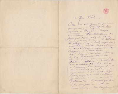 Lettre de Félicien Rops à [Léon] [Dommartin]. [Heyst], 0000/00/00. Bruxelles, Bibliothèque royale de Belgique, II/6655/469/12