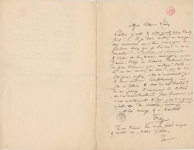 Lettre de Félicien Rops à Léon [Dommartin]. s.l., 0000/00/00. Bruxelles, Bibliothèque royale de Belgique, II/6655/469/24