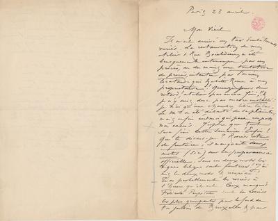 Lettre de Félicien Rops à [Léon] [Dommartin]. Paris, 0000/04/23. Bruxelles, Bibliothèque royale de Belgique, II/6655/469/28