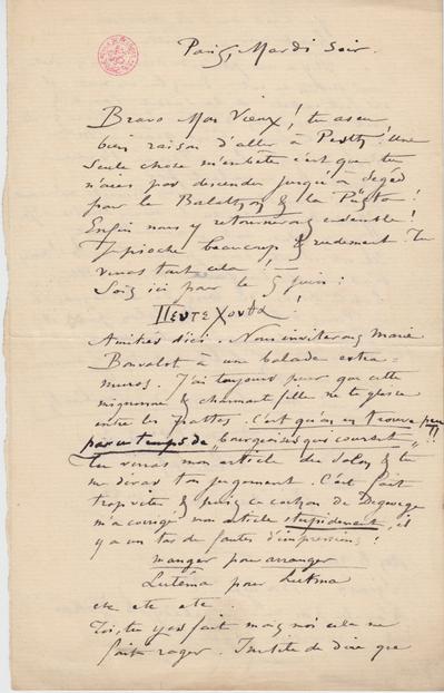 Lettre de Félicien Rops à [Léon] [Dommartin]. Paris, 0000/00/00. Bruxelles, Bibliothèque royale de Belgique, II/6655/469/34