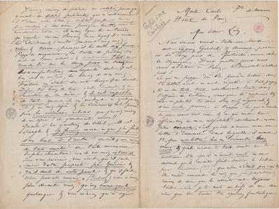 Lettre de Félicien Rops à Léon [Dommartin]. Monaco, 0000/00/00. Bruxelles, Bibliothèque royale de Belgique, II/6655/469/44