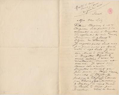 Lettre de Félicien Rops à Léon [Dommartin]. s.l., 0000/00/00. Bruxelles, Bibliothèque royale de Belgique, II/6655/469/5