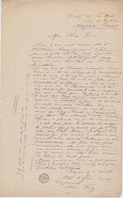 Lettre de Félicien Rops à [Léon] Dommartin. Nieuport, 0000/00/00. Bruxelles, Bibliothèque royale de Belgique, II/6655/469/52