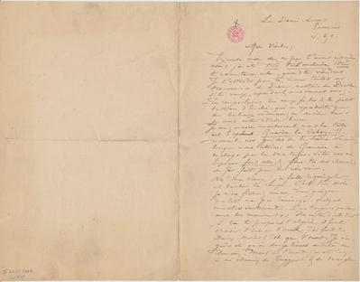 Lettre de Félicien Rops à [Léon?] [Dommartin?]. Corbeil-Essonnes, 0000/00/00. Bruxelles, Bibliothèque royale de Belgique, II/6655/469/54