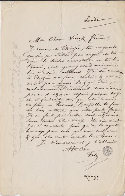 Lettre de Félicien Rops à [Léon?] [Dommartin?]. s.l., 0000/00/00. Bruxelles, Bibliothèque royale de Belgique, II/6655/469/57