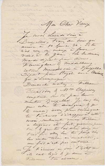 Lettre de Félicien Rops à [Léon] [Dommartin]. s.l., 0000/00/00. Bruxelles, Bibliothèque royale de Belgique, II/6655/469/62