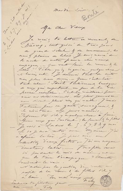 Lettre de Félicien Rops à [Léon] [Dommartin]. s.l., 0000/00/00. Bruxelles, Bibliothèque royale de Belgique, II/6655/469/64