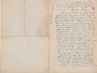 Lettre de Félicien Rops à Edmond [Carlier]. s.l., 0000/00/00. Bruxelles, Bibliothèque royale de Belgique, II/6655/469/74
