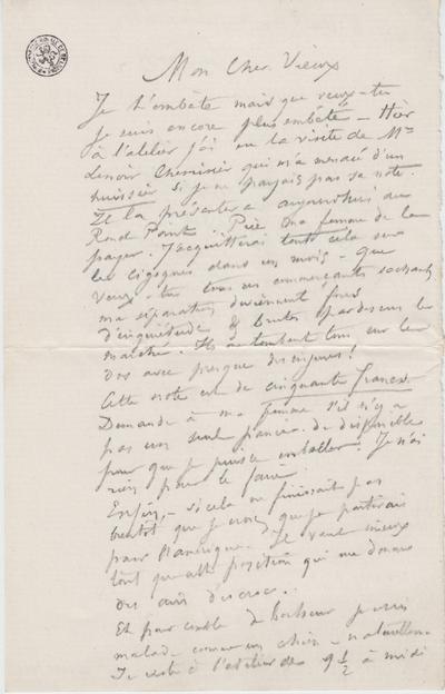 Lettre de Félicien Rops à [Léon?] [Dommartin?]. s.l., 0000/00/00. Bruxelles, Bibliothèque royale de Belgique, II/6655/469/87