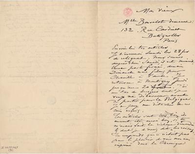 Lettre de Félicien Rops à [léon?] [Dommartin?]. s.l., 0000/00/00. Bruxelles, Bibliothèque royale de Belgique, II/6655/469/92