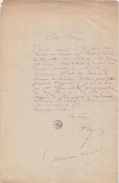 Lettre de Félicien Rops à [Léon ?] [Dommartin ?]. Anseremme, 0000/00/00. Bruxelles, Bibliothèque royale de Belgique, II/6655/470/1