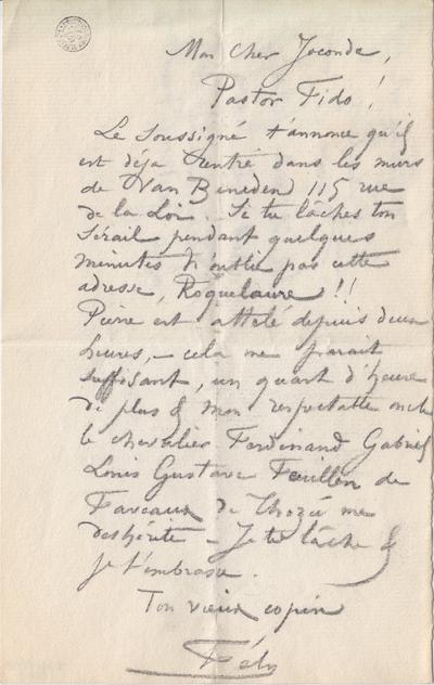 Lettre de Félicien Rops à [Léon ?] [Dommartin ?]. Bruxelles, 0000/00/00. Bruxelles, Bibliothèque royale de Belgique, II/6655/470/101