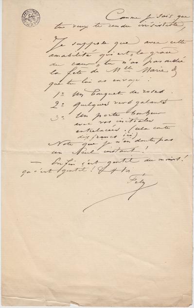 Lettre de Félicien Rops à [Léon] [Dommartin]. s.l., 0000/00/00. Bruxelles, Bibliothèque royale de Belgique, II/6655/470/104