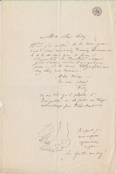 Lettre de Félicien Rops à Léon Dommartin. [Paris], 0000/00/00. Bruxelles, Bibliothèque royale de Belgique, II/6655/470/108