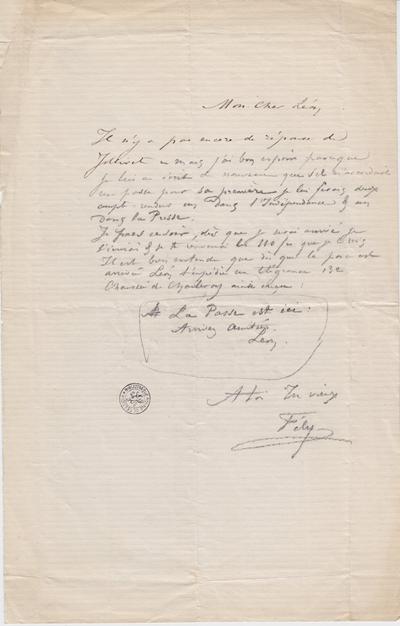 Lettre de Félicien Rops à Léon [Dommartin]. s.l., 0000/00/00. Bruxelles, Bibliothèque royale de Belgique, II/6655/470/122