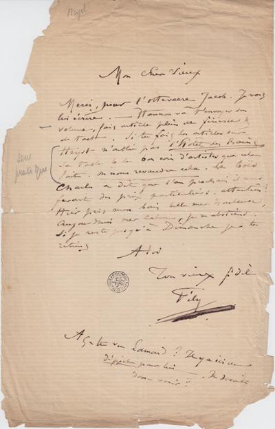 Lettre de Félicien Rops à [Léon] [Dommartin]. [Heyst], 0000/00/00. Bruxelles, Bibliothèque royale de Belgique, II/6655/470/132