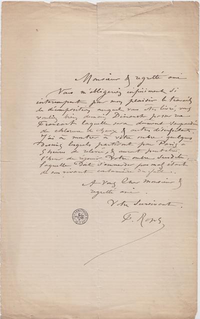 Lettre de Félicien Rops à [Léon ?] [Dommartin ?]. s.l., 0000/00/00. Bruxelles, Bibliothèque royale de Belgique, II/6655/470/134