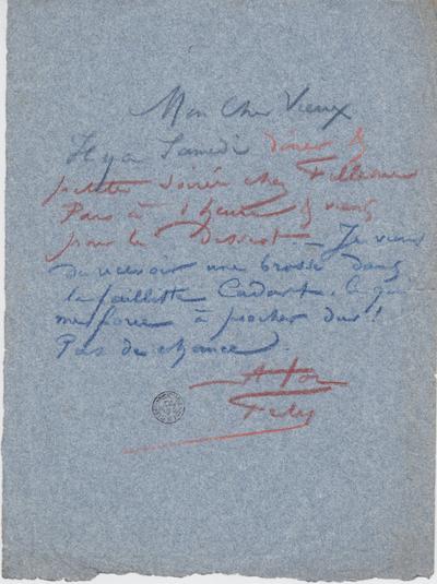 Lettre de Félicien Rops à [Léon] [Dommartin]. [Paris], 0000/00/00. Bruxelles, Bibliothèque royale de Belgique, II/6655/470/140