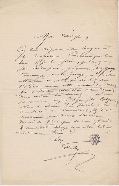 Lettre de Félicien Rops à [Léon] [Dommartin]. [Paris], 0000/00/00. Bruxelles, Bibliothèque royale de Belgique, II/6655/470/16