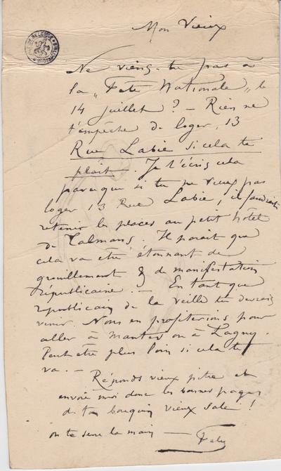 Carte de Félicien Rops à [Léon] [Dommartin]. [Paris], 0000/00/00. Bruxelles, Bibliothèque royale de Belgique, II/6655/470/23