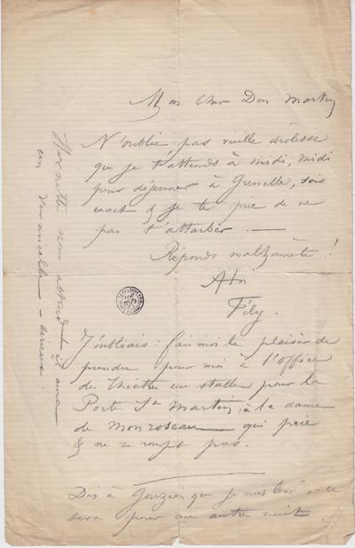 Lettre de Félicien Rops à [Léon] Dommartin. [Paris], 0000/00/00. Bruxelles, Bibliothèque royale de Belgique, II/6655/470/25