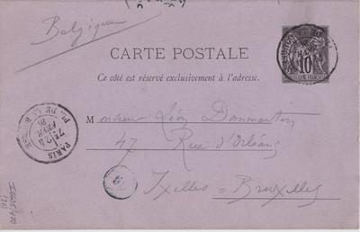 Carte postale de Félicien Rops à Léon Dommartin. [Paris], 1881/02/24. Bruxelles, Bibliothèque royale de Belgique, II/6655/470/27