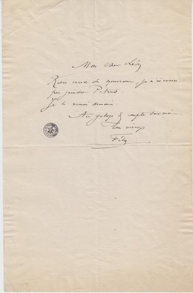 Lettre de Félicien Rops à Léon [Dommartin]. s.l., 0000/00/00. Bruxelles, Bibliothèque royale de Belgique, II/6655/470/29
